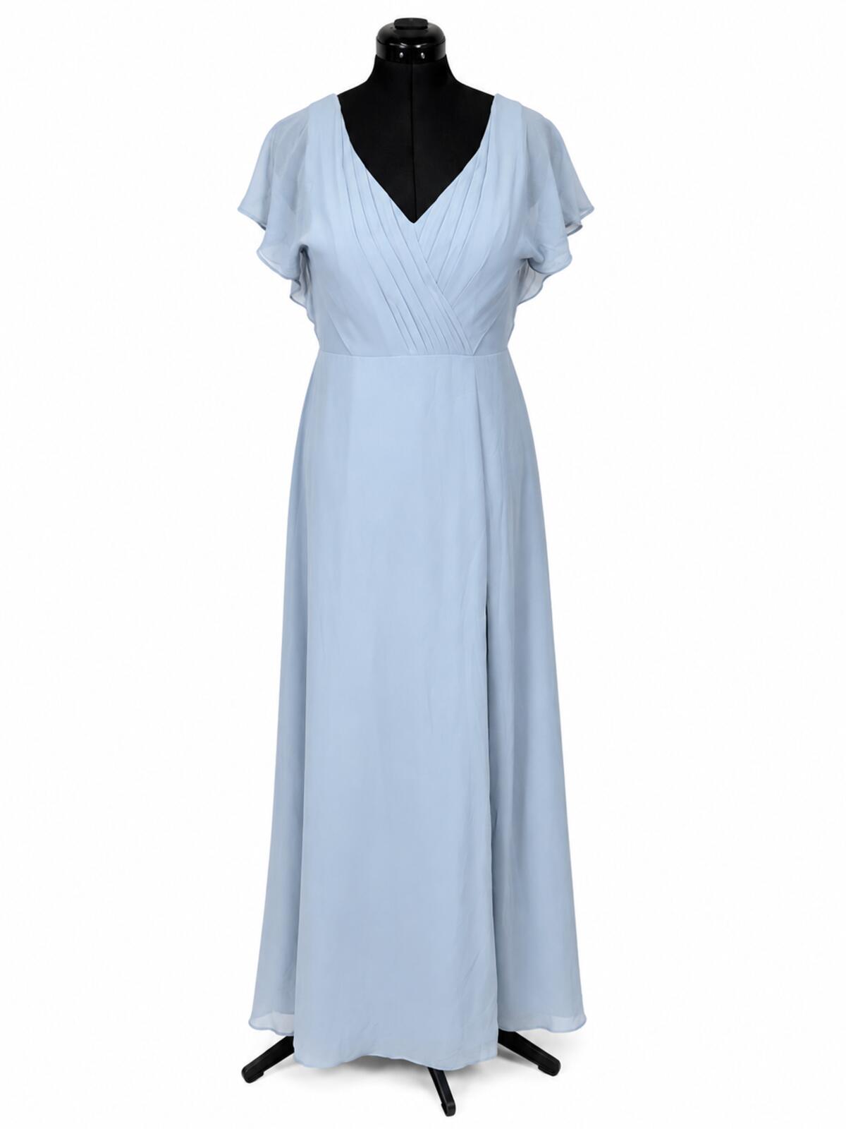 Azazie Rylee Dusty Blue Chiffon A-Line Pleated Bridesmaids Dress (Size 12)