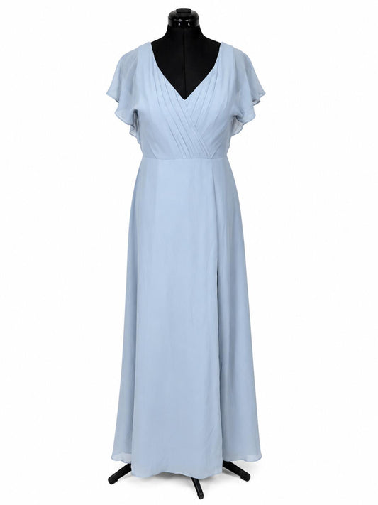 Azazie Rylee Dusty Blue Chiffon A-Line Pleated Bridesmaids Dress (Size 12)
