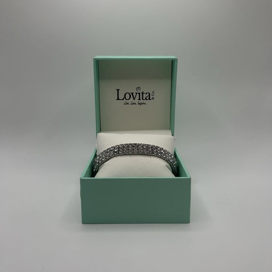 Lovita & Co. Silver Layered Stretchy Crystal Cuff Bracelet