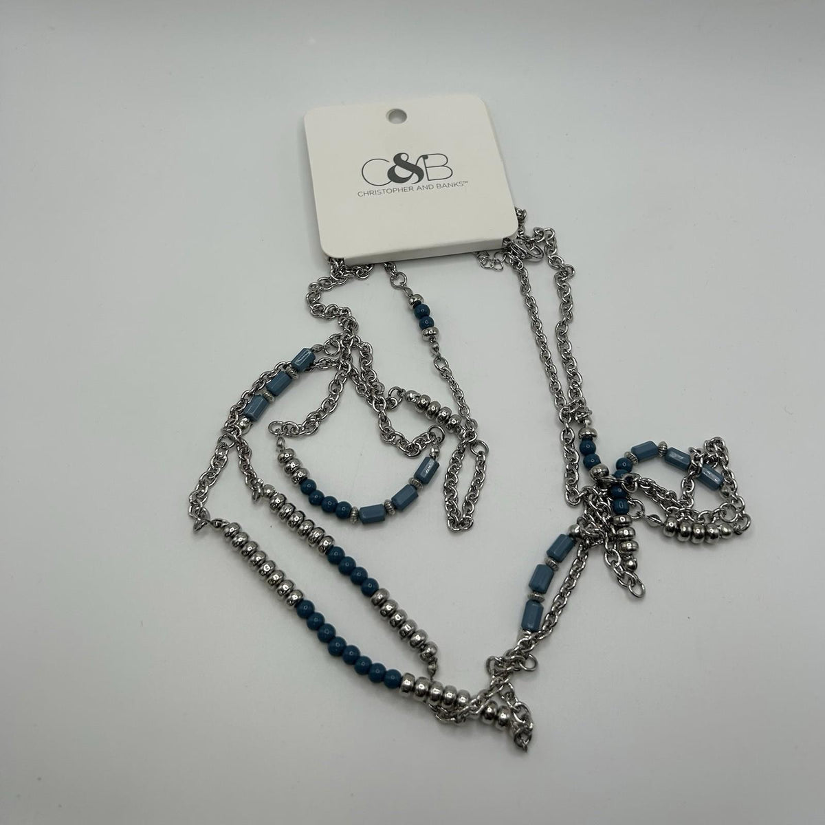 Christopher & Banks Mediterranean Sea Blue & Silver Color Long Beaded Necklace