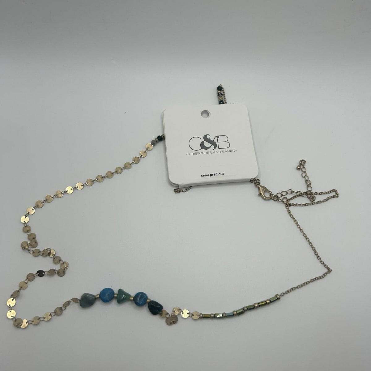 Christopher & Banks Long Mixed Stone 36 Necklace (Gold, Blues & Greens)