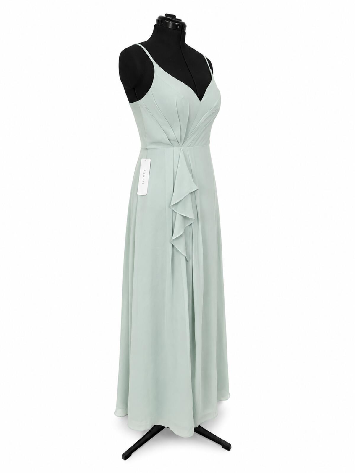 Azazie Kyedae Agave Chiffon A-Line Pleated V-Neck Bridesmaids Dress (Size 10)