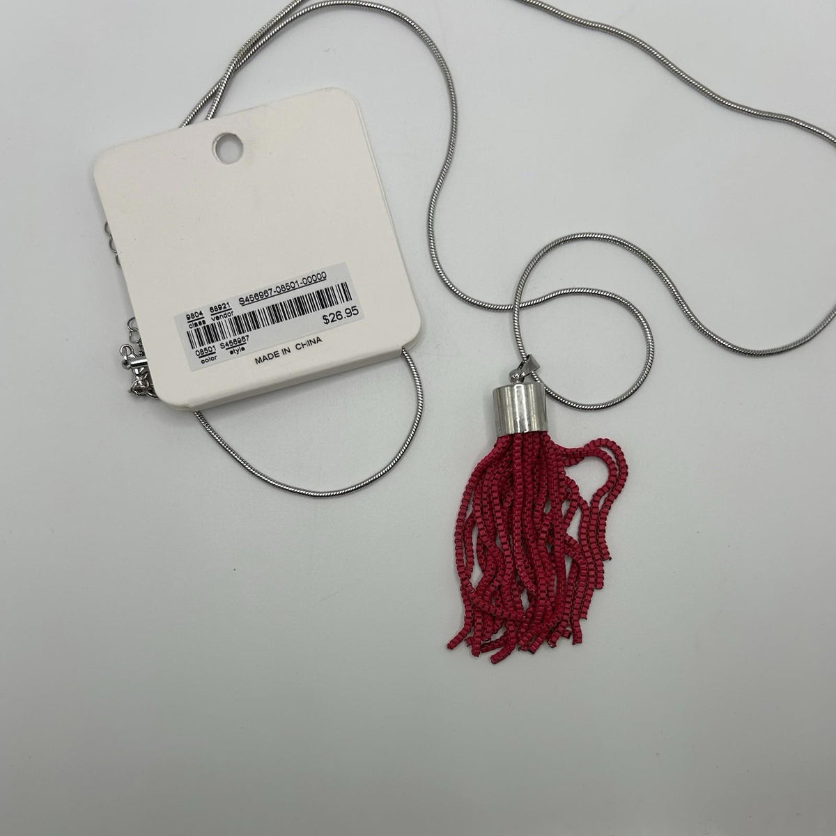 Christopher & Banks Long Painted Chain Tassel Peony Pink Necklace