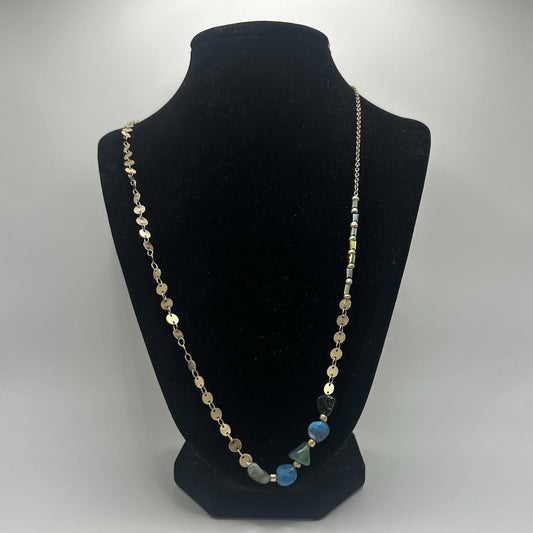 Christopher & Banks Long Mixed Stone 36 Necklace (Gold, Blues & Greens)