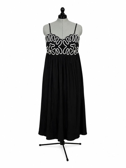 A New Day Black w/ White Accents Crewel Maxi A-Line Dress Dress (XXL)