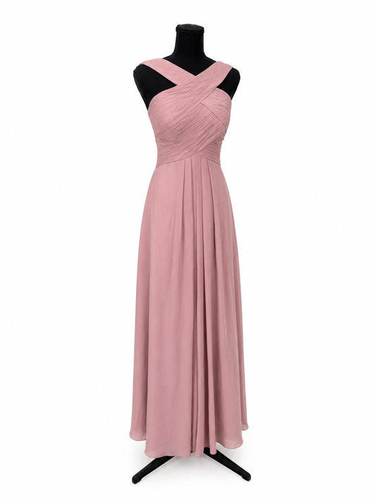Azazie Kaleigh Dusty Rose Chiffon A-Line Pleated Bridesmaids Dress (Size 8)