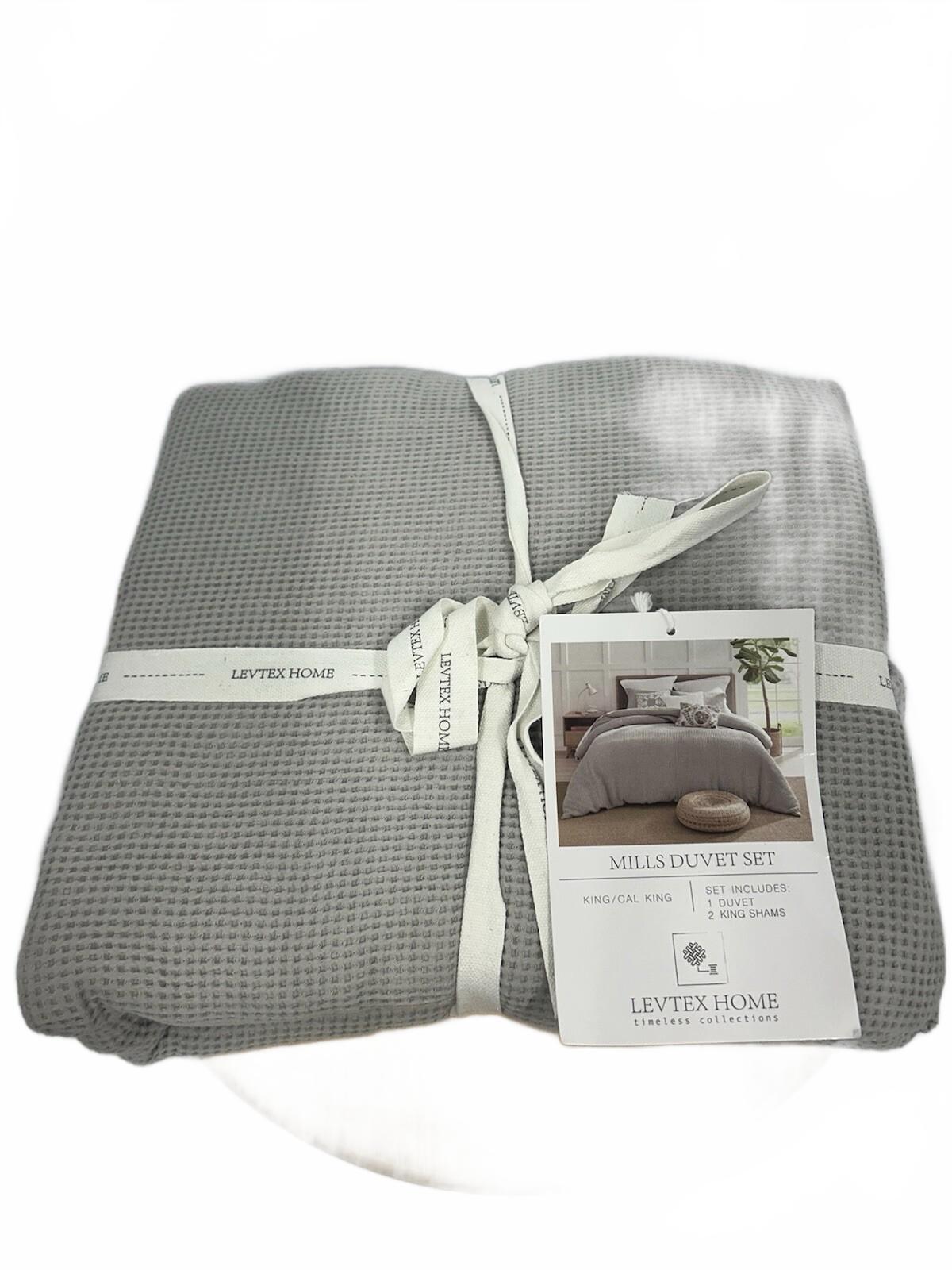 Mills Levtex Home Gray Pewter King Duvet Set (1 Duvet 106X94, 2 Shams 20X36)