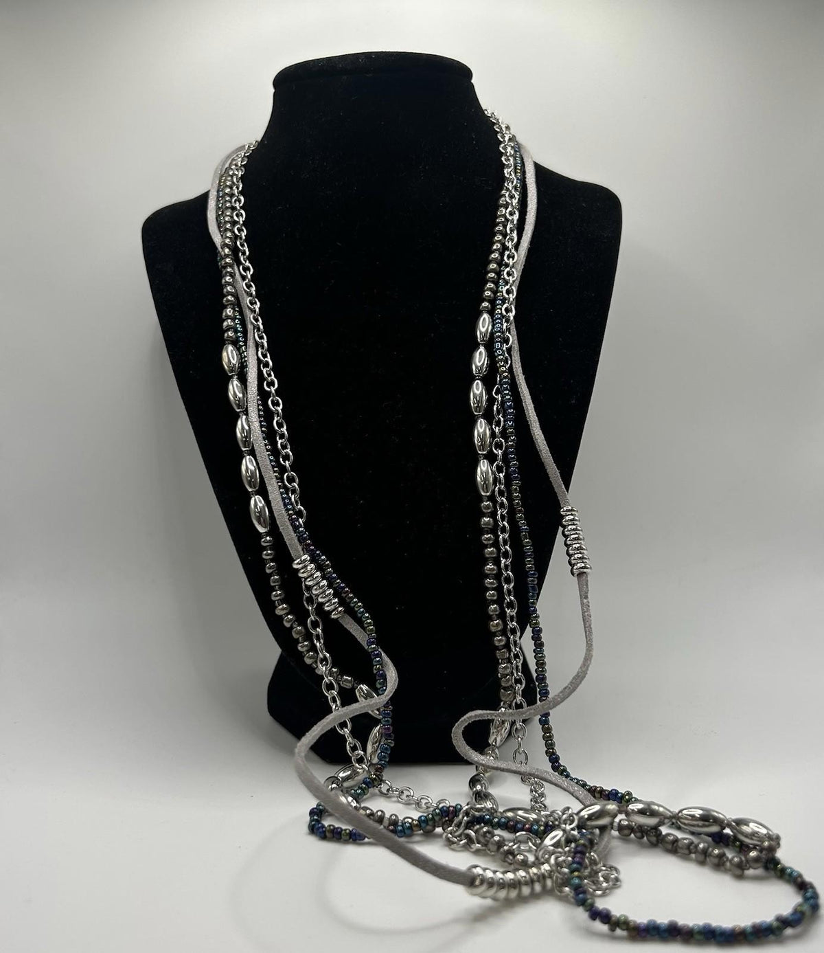 Christopher & Banks Long Multi Strand Blue, Grey & Silver Sparkle Necklace