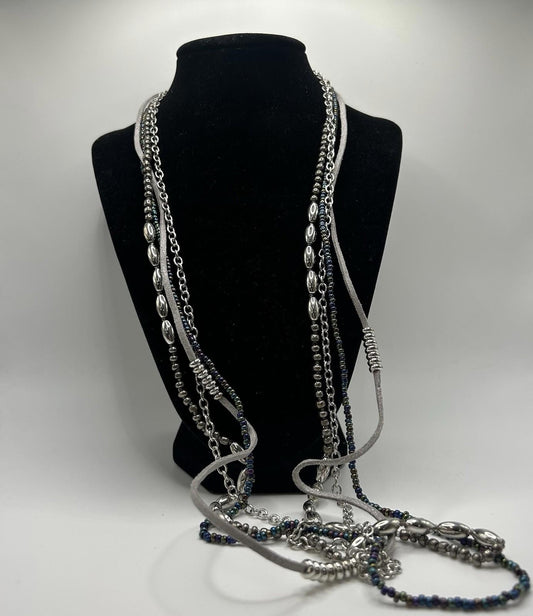 Christopher & Banks Long Multi Strand Blue, Grey & Silver Sparkle Necklace