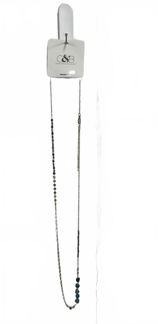 Christopher & Banks Long Mixed Stone 36 Necklace (Gold, Blues & Greens)