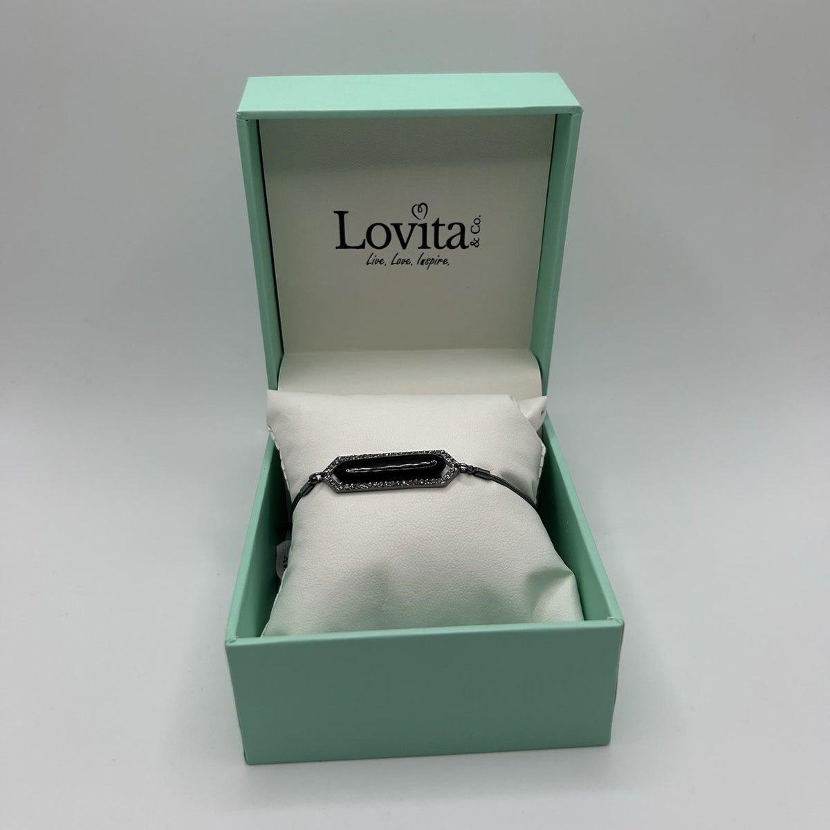Lovita Black Stone w/ Crystal Boarder Toggle Bracelet