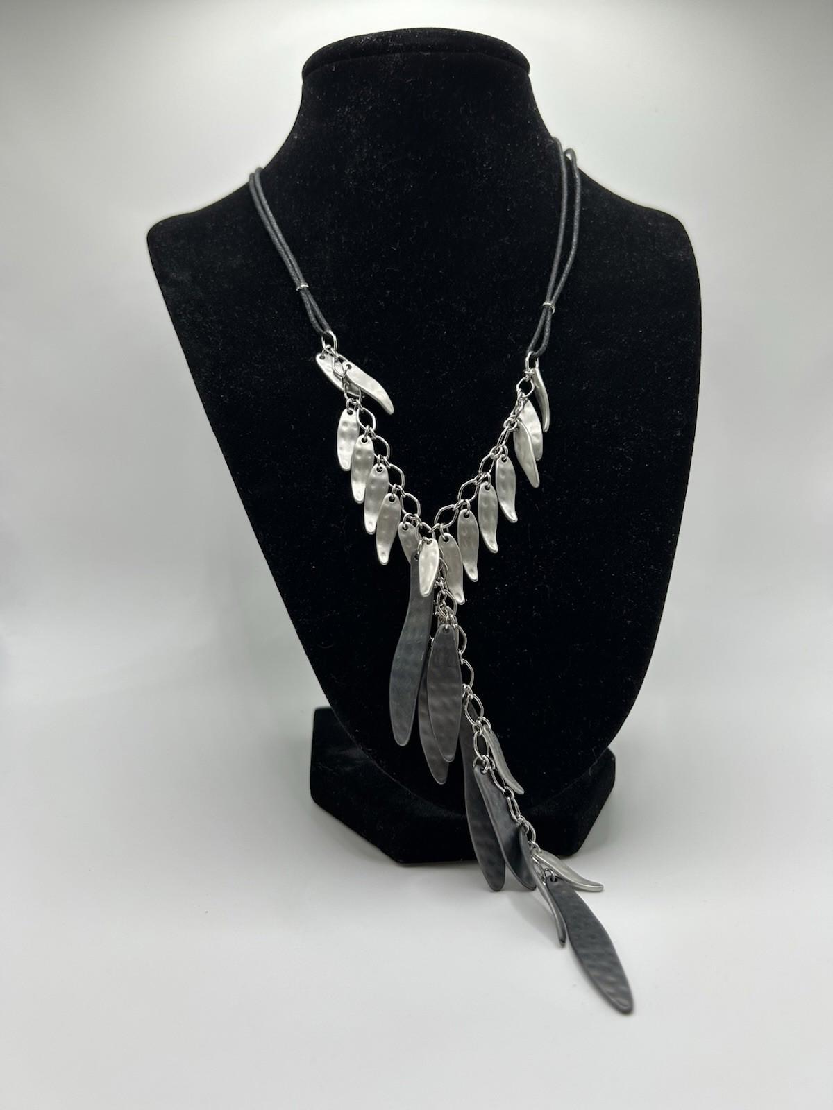 Christopher & Banks Long Feather Necklace Mixed Metal (Black & Silver)