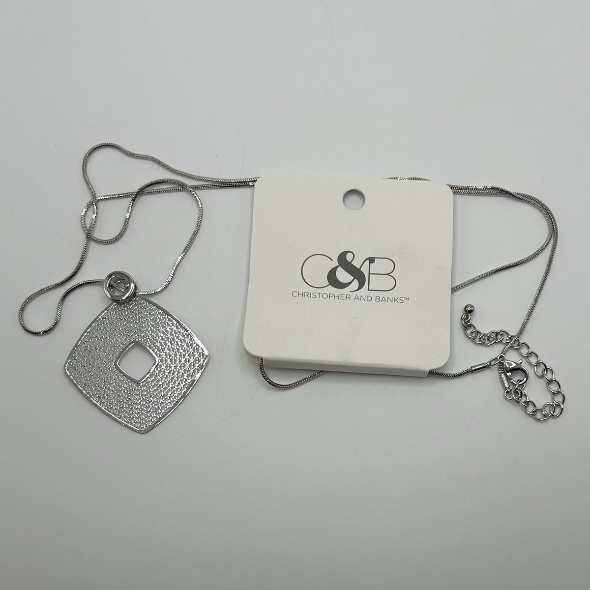 Christopher & Banks Silver Delicate Square Drop 32 in Necklace