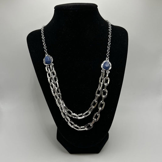 Christopher & Banks Chain Silver Necklace w/ Dyed Blue Jade Stone