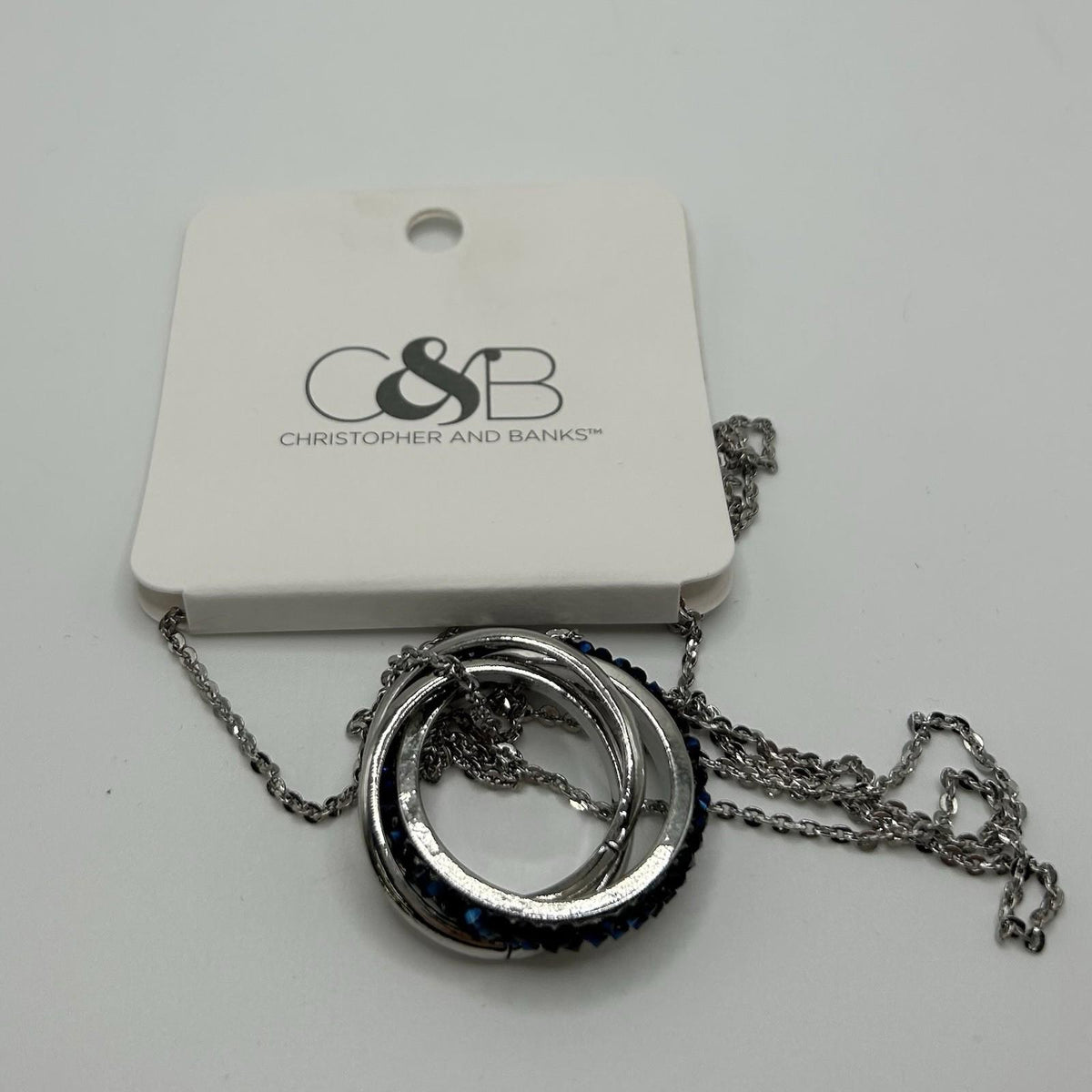 Christopher & Banks Long Blue Crystal and Silver Rings Pendant