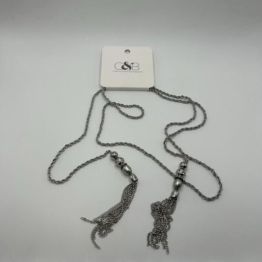 Christopher & Banks Silver Long Knotted, Tassel Necklace