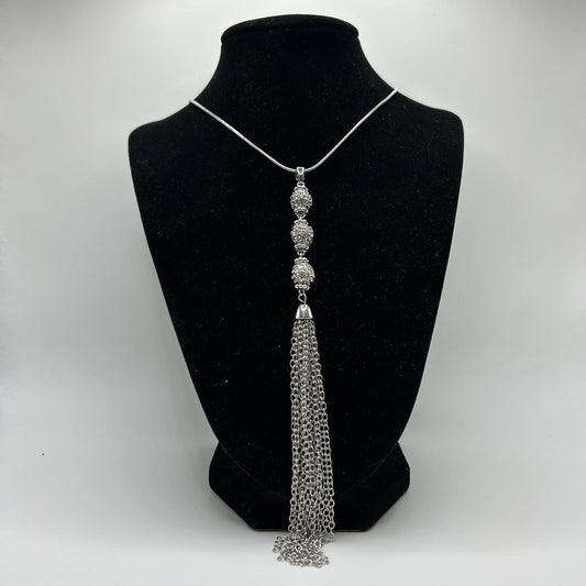 Christopher & Banks Long Y-Neck Pave Stone Silver Necklace