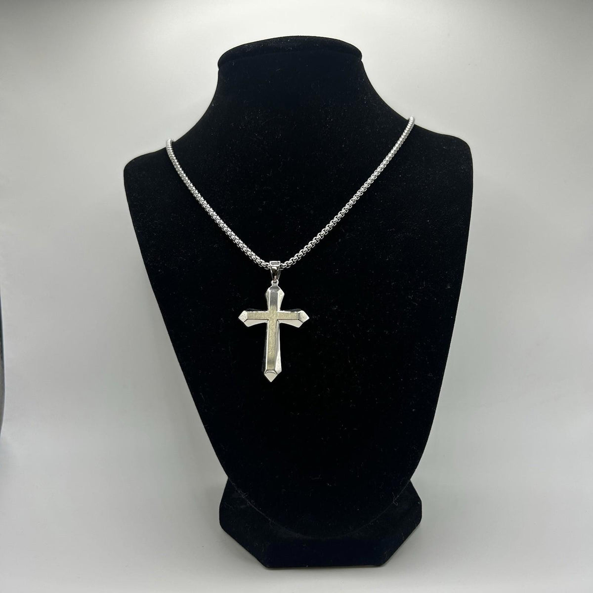 Asisinvicta Jewelry Stainless Steel Cross Pendant w/ Long Chain Silvertone 24