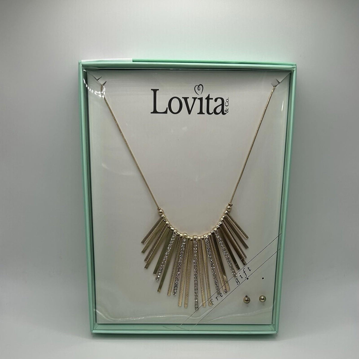 Lovita & Co. Yellow  Gold Color Statement Necklace w/ Gems & Round Earring Set