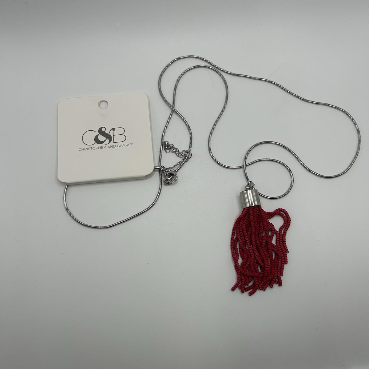 Christopher & Banks Long Painted Chain Tassel Peony Pink Necklace