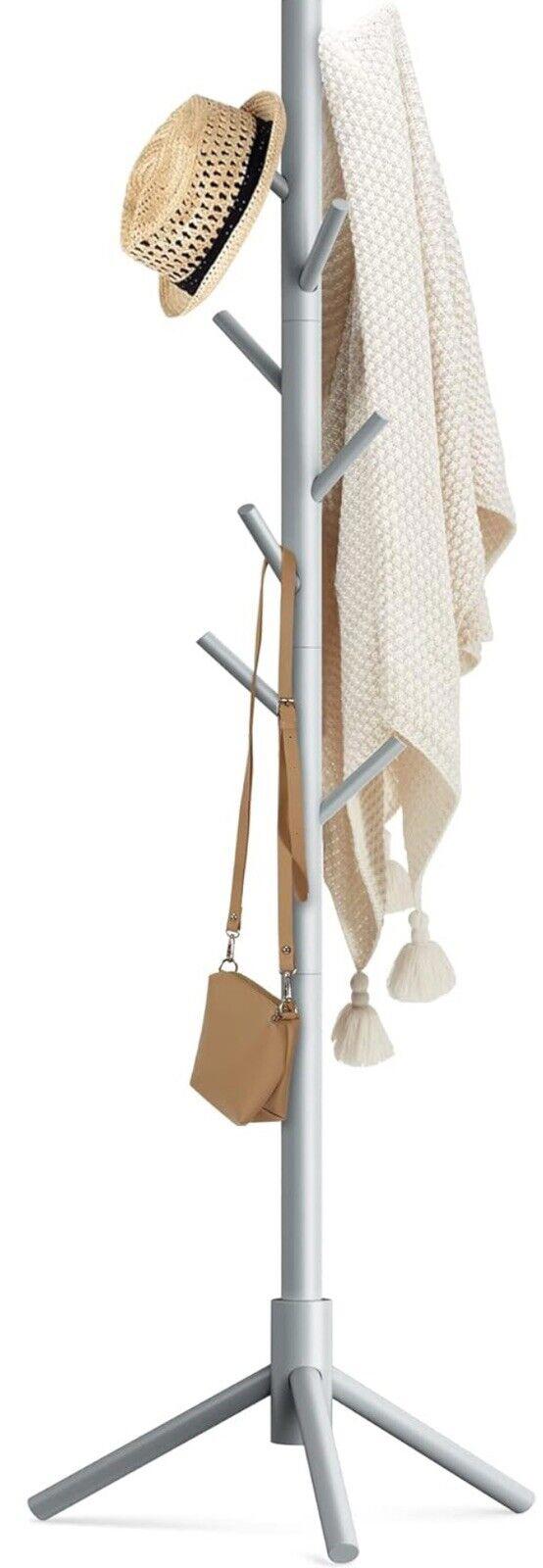 Haddockway Gray Wooden Coat Rack, missing 2 small pegs (6/8 present).