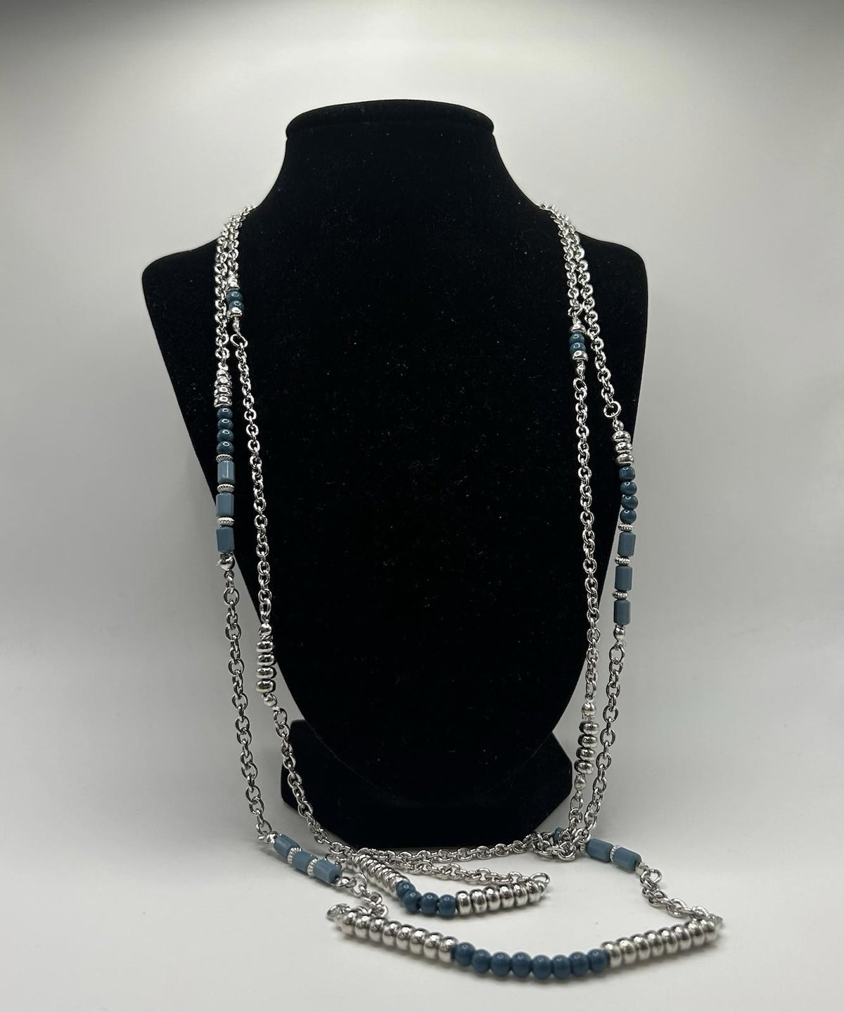 Christopher & Banks Mediterranean Sea Blue & Silver Color Long Beaded Necklace