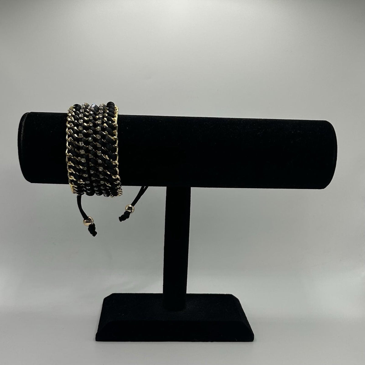 Lovita & Co.  Crystal Accented 6 Layered Gold and Black Colored Tie Bracelet
