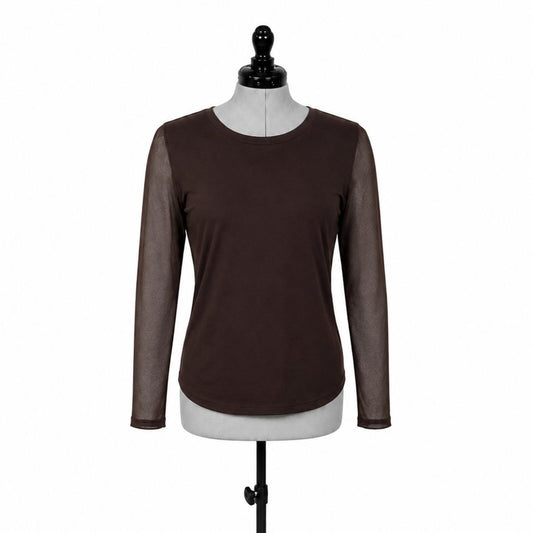 Sanctuary Brown Long Sleeve Mesh Top (XL)