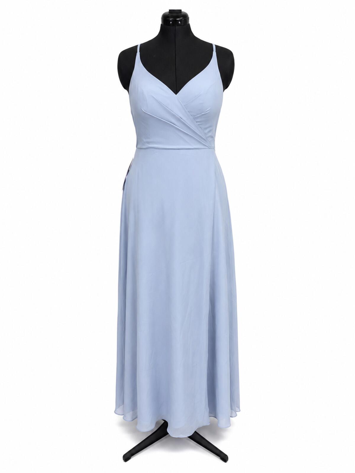 Azazie Davis Dusty Blue Chiffon A-Line V-Neck Bridesmaids Dress (Size 10)