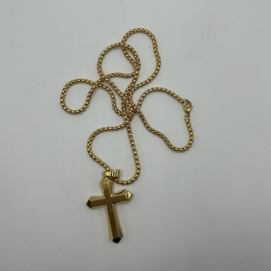 Asisinvicta Jewelry Stainless Steel Cross Pendant w/ Long Chain Goldtone 24