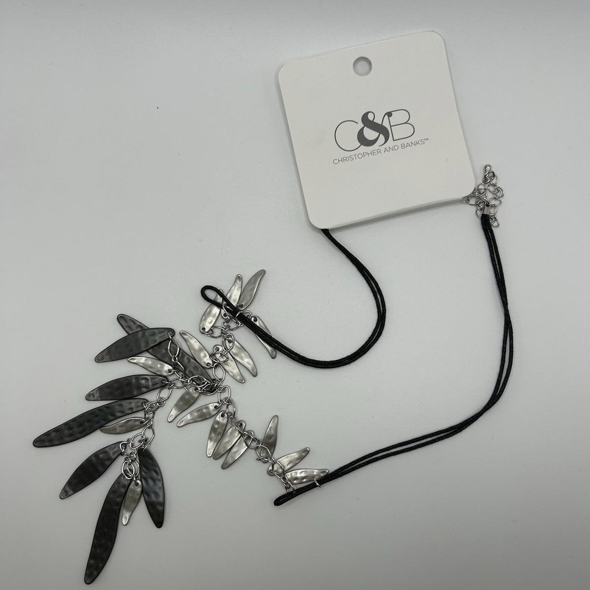 Christopher & Banks Long Feather Necklace Mixed Metal (Black & Silver)