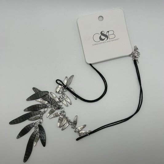 Christopher & Banks Long Feather Necklace Mixed Metal (Black & Silver)