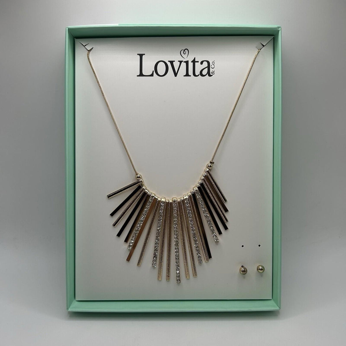 Lovita & Co. Yellow  Gold Color Statement Necklace w/ Gems & Round Earring Set