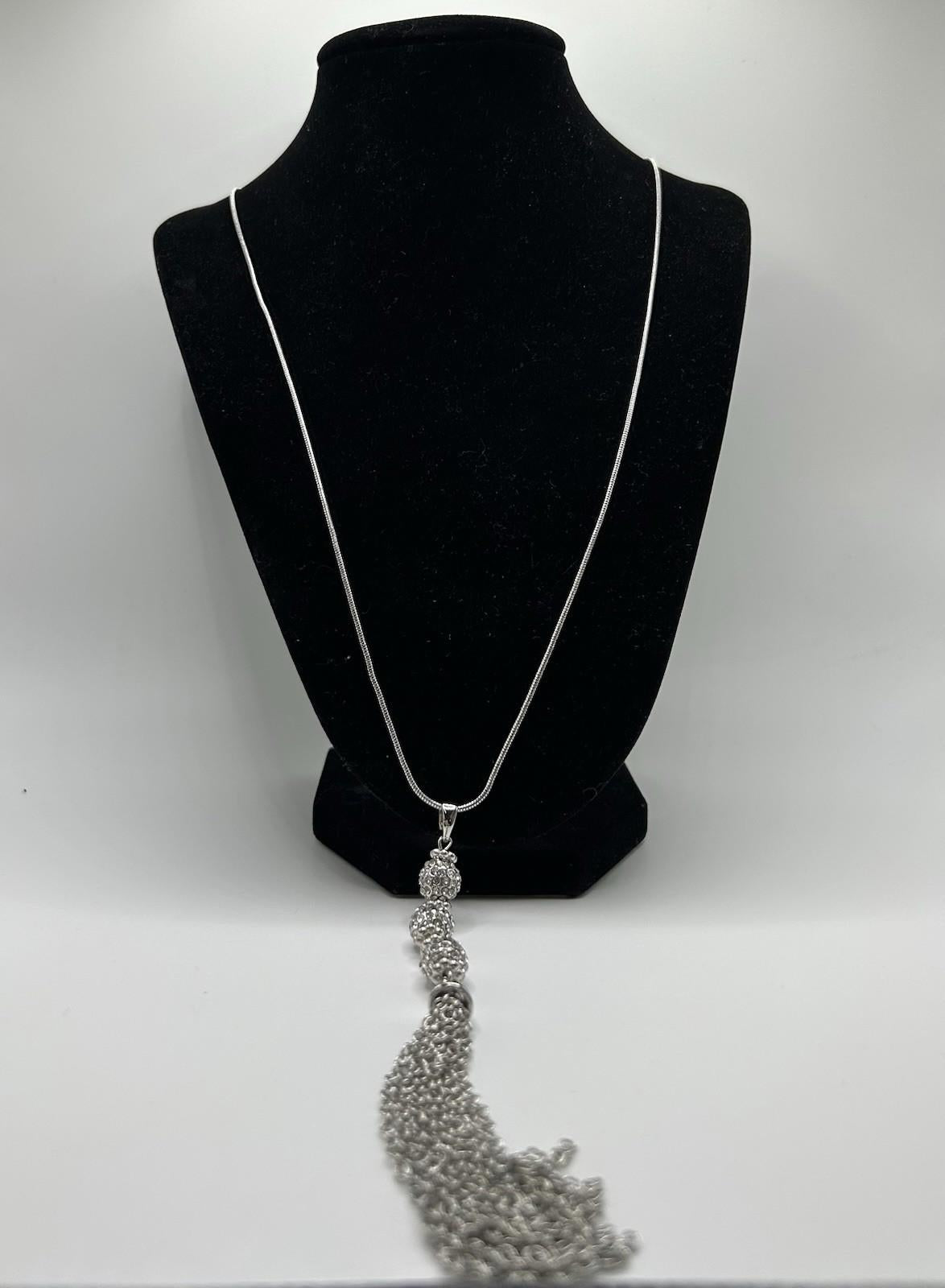 Christopher & Banks Long Y-Neck Pave Stone Silver Necklace