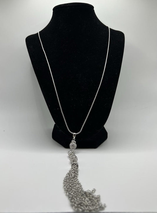 Christopher & Banks Long Y-Neck Pave Stone Silver Necklace