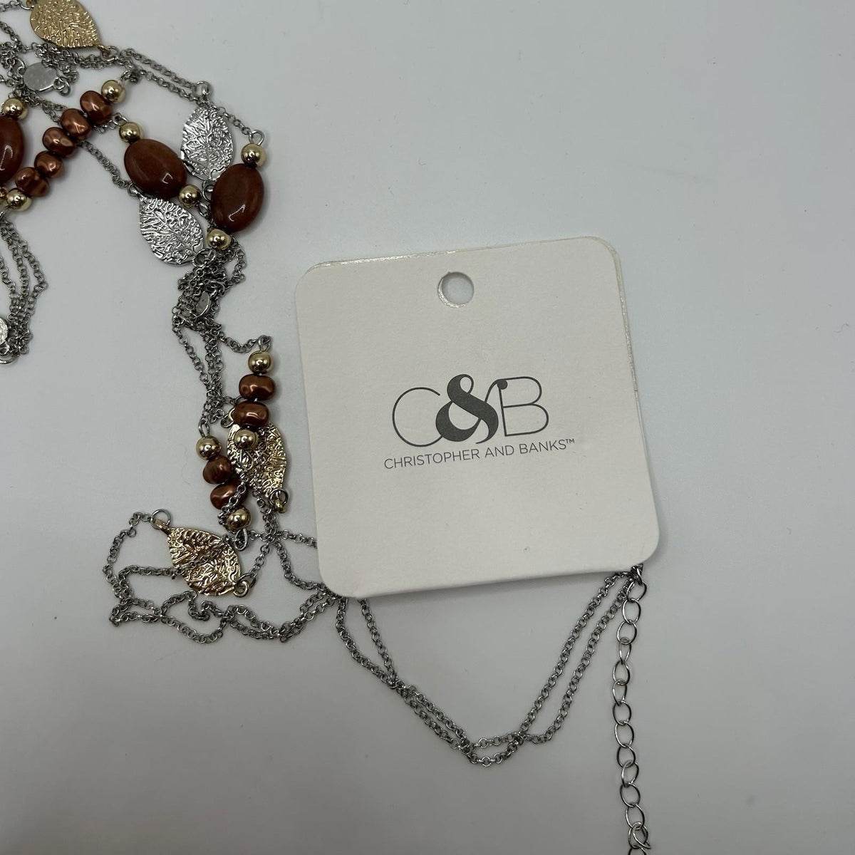 Christopher & Banks Brown, Silver  & Gold Long Mixed Bead Necklace (One Size)