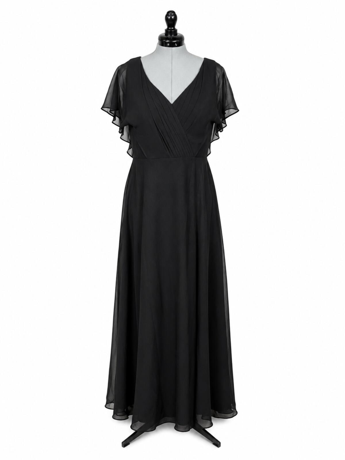 Azazie Rylee Black Chiffon A-Line Pleated Bridesmaids Dress (Size 12)