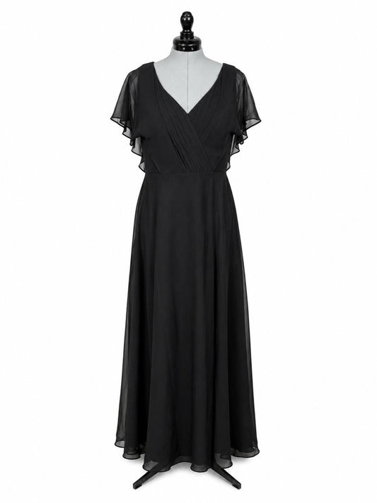 Azazie Rylee Black Chiffon A-Line Pleated Bridesmaids Dress (Size 12)