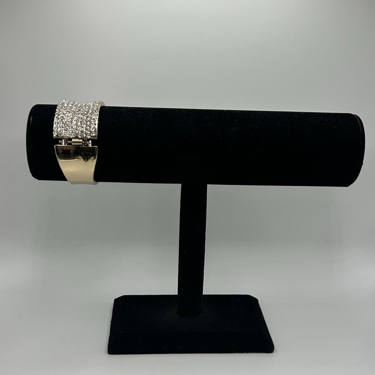 Lovita & Co. Thick Gold Colored Metal Cuff w/ Crystal Accent Bracelet