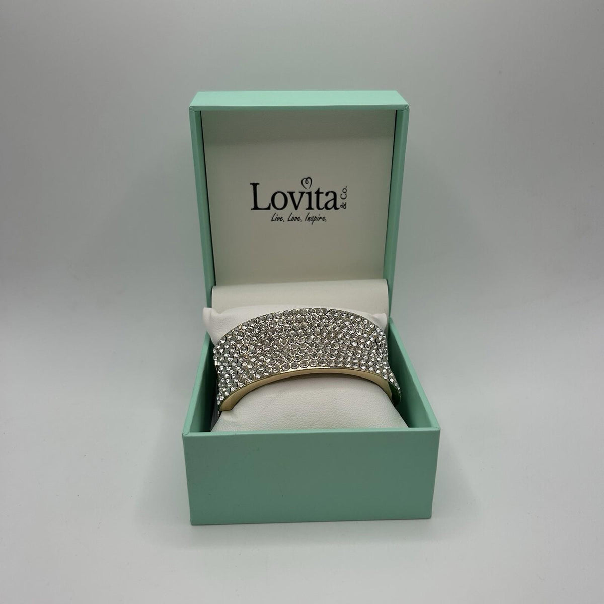 Lovita & Co. Thick Gold Colored Metal Cuff w/ Crystal Accent Bracelet