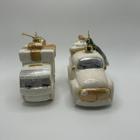 Wondershop White & Gold Glittery Car Ornament Set 2 Count