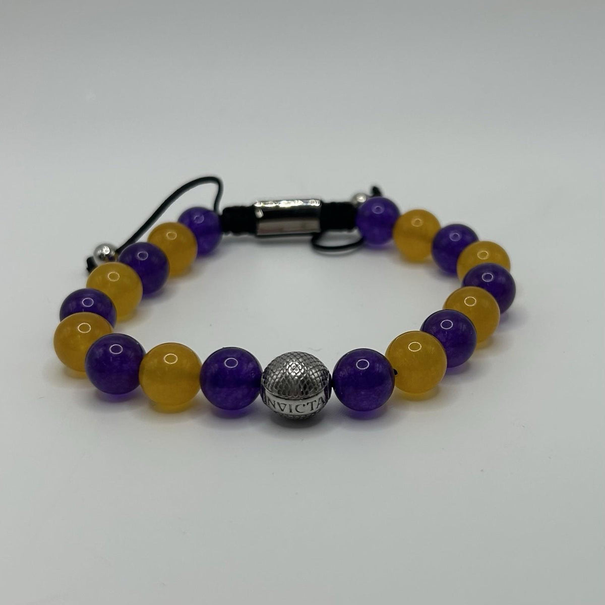 Invicta Jewelry 10MM Genuine Stone Adjustable Bracelet Purple/Yellow