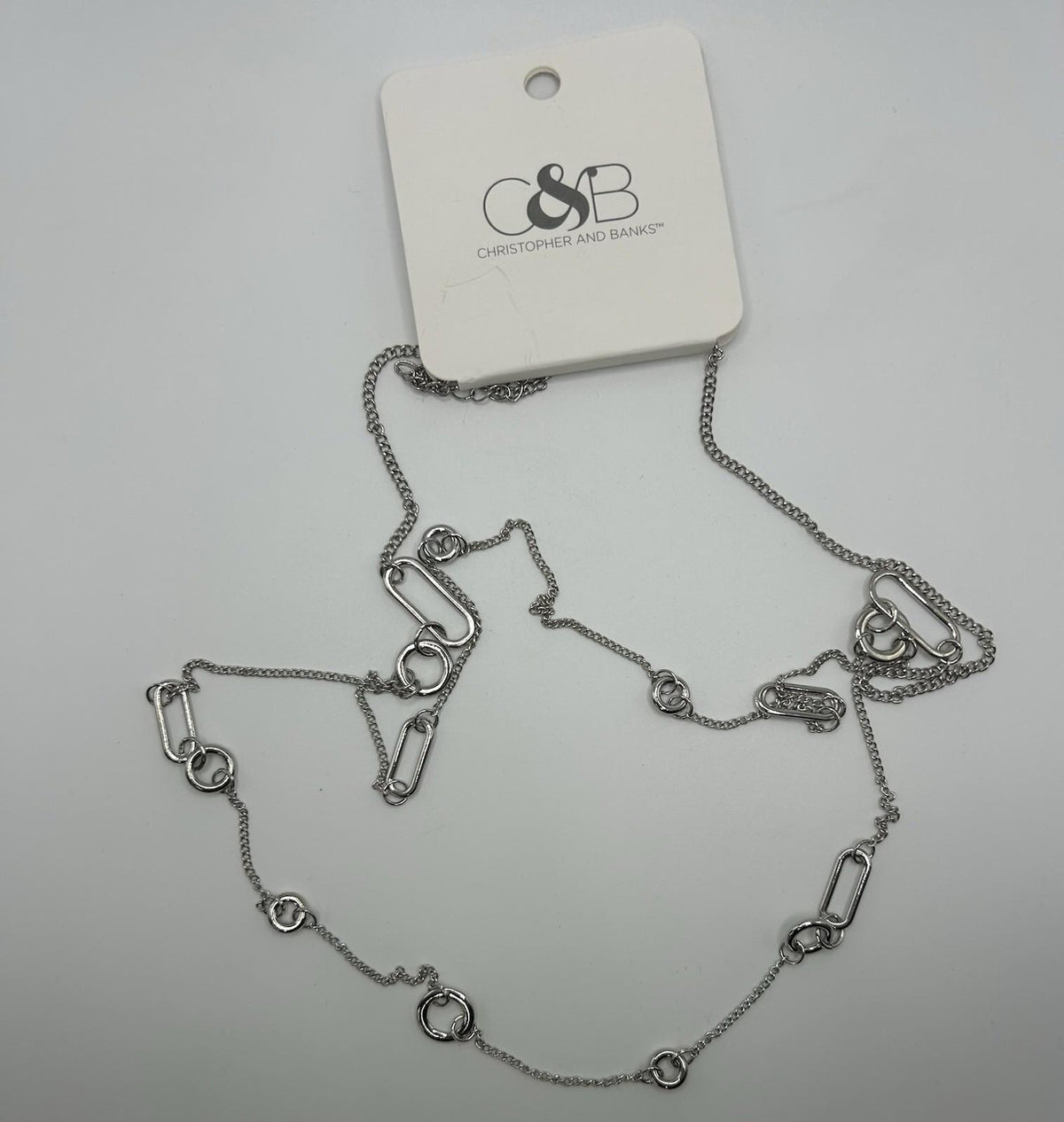 Christopher & Banks Long Layered Silver Metal Necklace