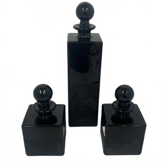 3 Piece Antique Black  Perfume/ Essential Oil Bottles (Bottom Matte, Top Gloss)