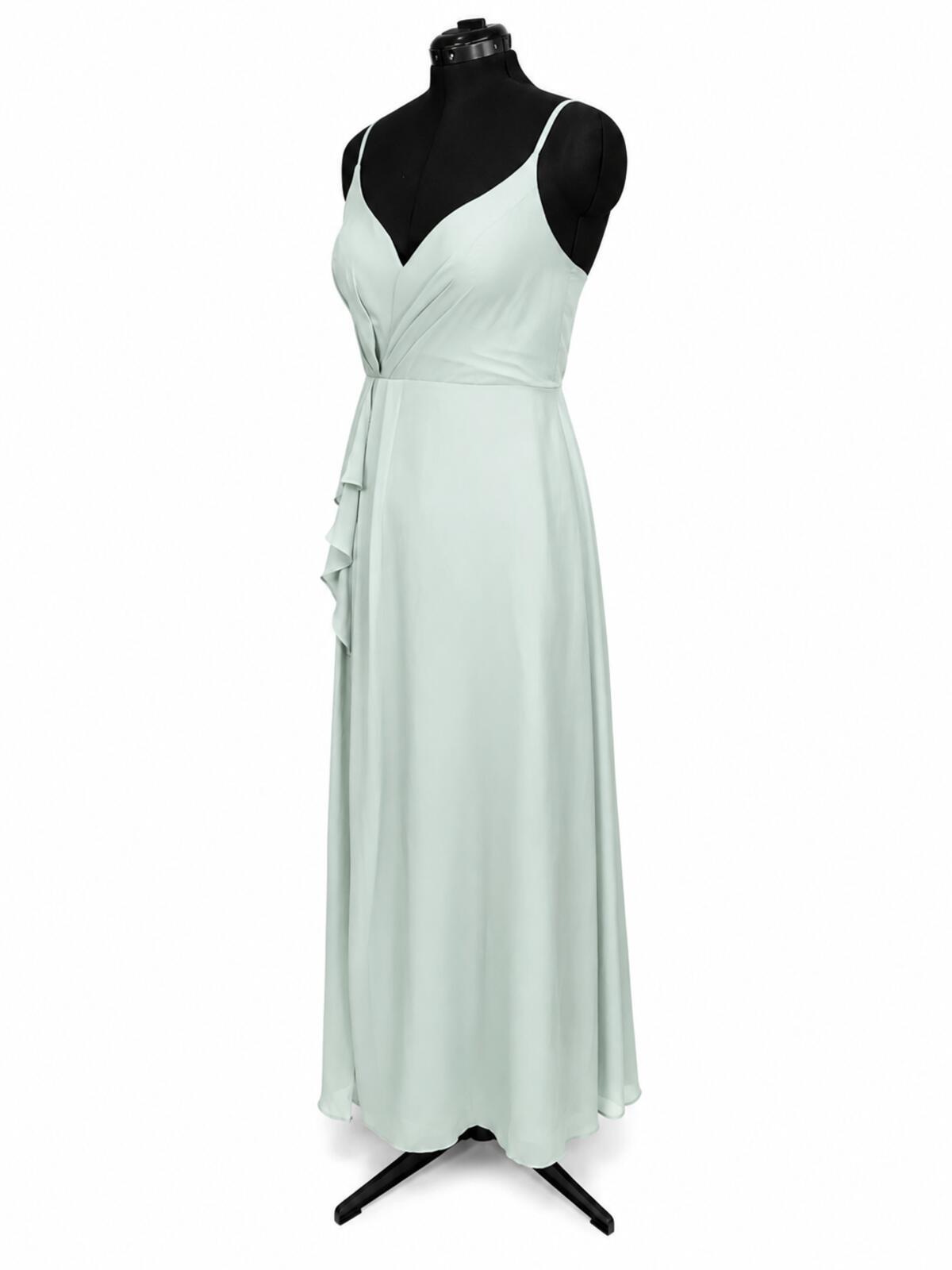 Azazie Kyedae Agave Chiffon A-Line Pleated V-Neck Bridesmaids Dress (Size 10)