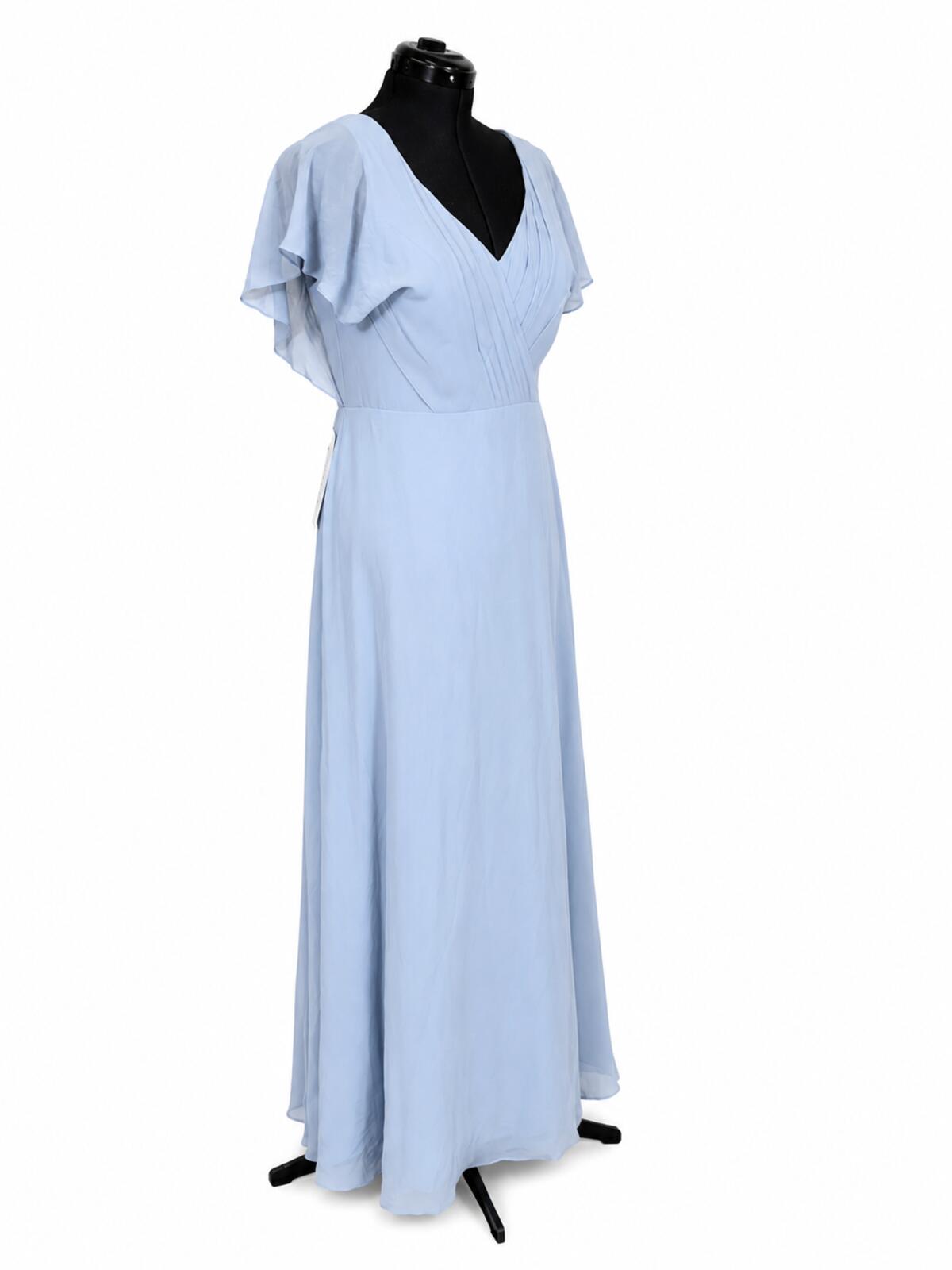 Azazie Rylee Dusty Blue Chiffon A-Line Pleated Bridesmaids Dress (Size 12)