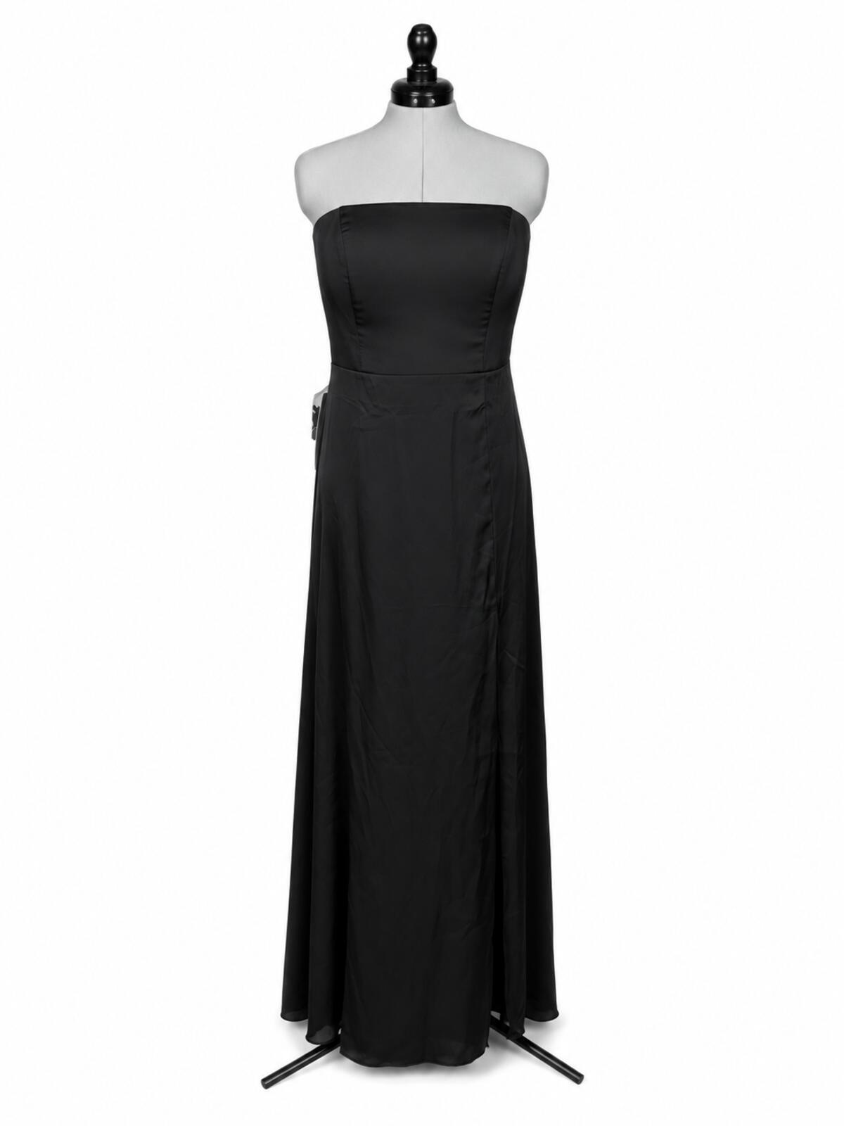 Azazie Wren Black Stretch Satin A-Line Strapless Bridesmaids Dress (Size 16)