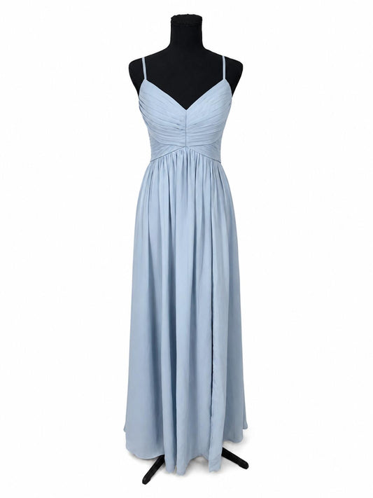 Azazie Alia Dusty Blue Chiffon A-Line Pleated Bridesmaids Dress (Size 8)