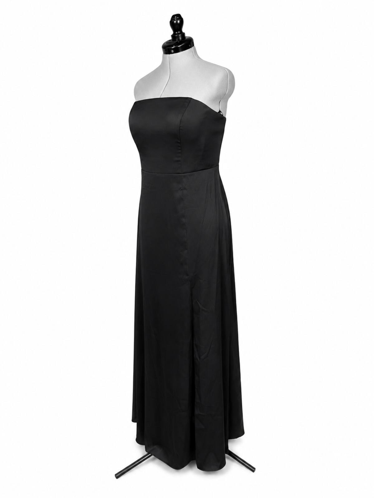 Azazie Wren Black Stretch Satin A-Line Strapless Bridesmaids Dress (Size 16)