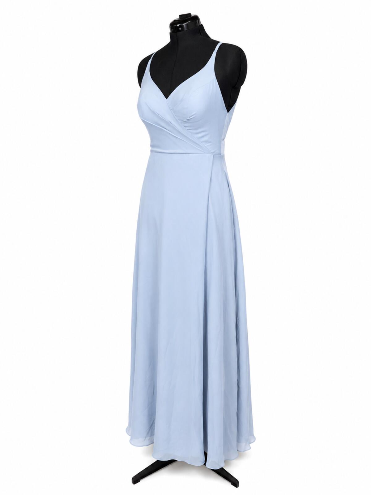 Azazie Davis Dusty Blue Chiffon A-Line V-Neck Bridesmaids Dress (Size 10)
